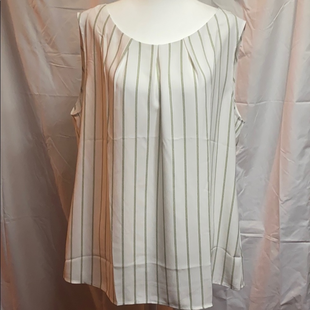 LOFT STRIPED PLEAT NECK SHELL BLOUSE
